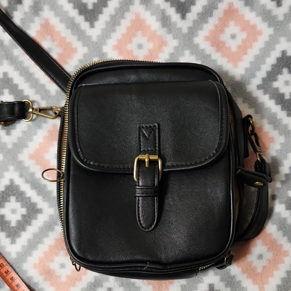 Black Crossbody Bag with Gold Accents